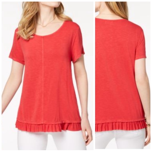Style & Co. Tops - Style & Co Red Ruffle Hem Short Sleeve Top XL